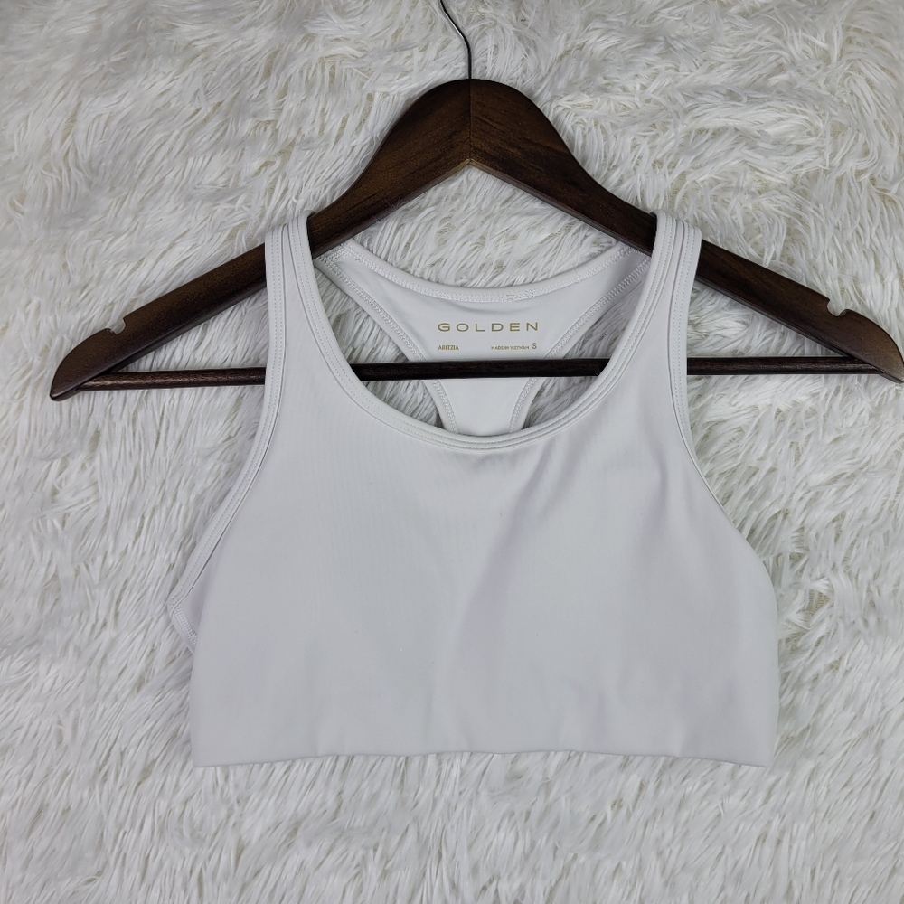 Aritzia Women's Golden Power Sculpt Reach White‎ Sports Bra Size S Athletic Gym